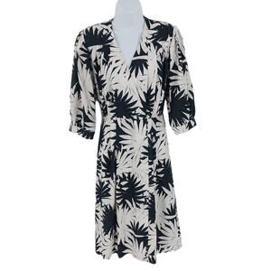 Vintage Raoul Black & White Abstract Floral Print Midi Dress Sz Small